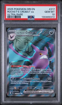 PSA 10 TEAM ROCKET'S CROBAT EX ULTRA RARE #217 2025 POKEMON DRI DESTINED RIVALS - Image 1