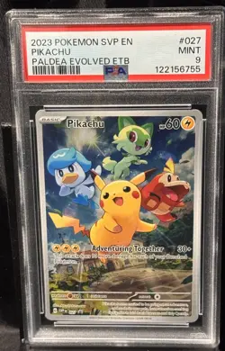 2023 Pokemon SVP en Pikachu #027 Paldea Evolved ETB MT PSA 9 - Image 1