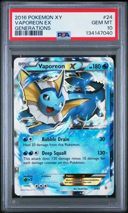 2016 Pokemon XY Generations Vaporeon EX 24/83 #24 PSA 10 - Image 1