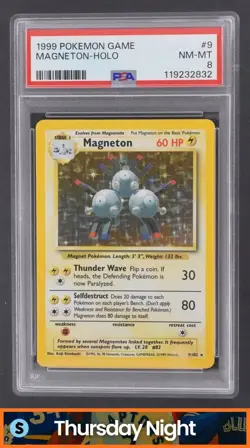 1999 POKEMON UNLIMITED #9/102 MAGNETON RARE HOLO PSA 8 - Image 1