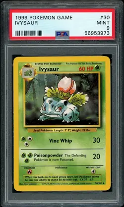 1999 Pokemon Base Set Unlimited Ivysaur #30 PSA 9 MINT - Image 1