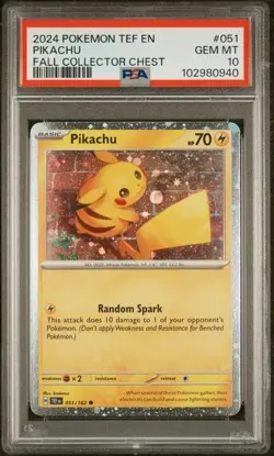 2024 POKEMON TEF EN-TEMPORAL FORCES #051 PIKACHU FALL COLLECTOR CHEST PSA 10 - Image 1