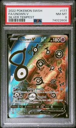 Fa/Unown V Pokemon Sword & Shield Silver Tempest 177 NM PSA 8 - Image 1