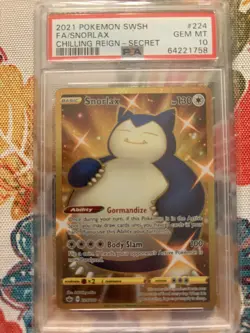 2021 POKEMON SWORD & SHIELD CHILLING REIGN SECRET #224 FULL ART/SNORLAX PSA 10 - Image 1