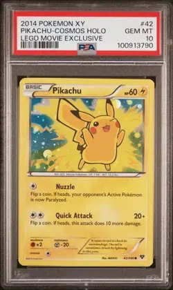 2014 PIKACHU 42 POKEMON XY COSMOS HOLO LEGO MOVIE EXCLUSIVE PROMO PSA 10 POP 130 - Image 1