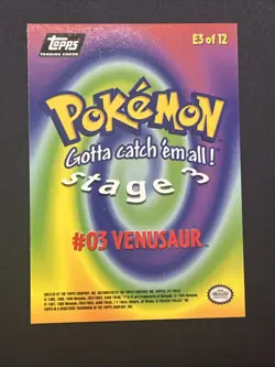 Pokemon Topps Card - Venusaur E3 of 12 Non Holo Black Label - Image 2