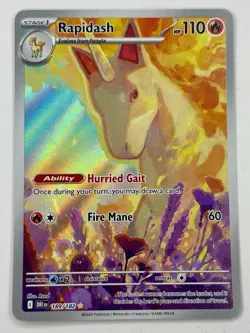 2025 Pokemon TCG Rapidash 189/182 Destined Rivals Full Art Illustration Card - Image 1