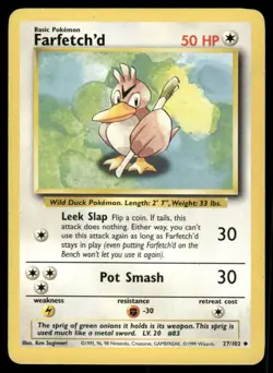 Farfetch'd 1999 Base Set Unlimited WOTC Vintage Pokemon Card 27/102 (LP-NM) - Image 1