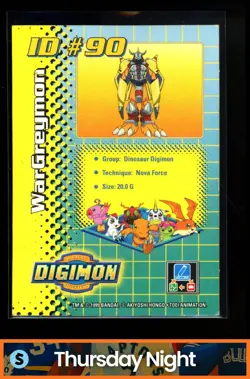 1999 BANDAI DIGIMON COLLECIBLE CARD WARGREYMON HOLO CARD ID #90 - Image 2