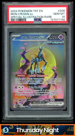 2024 POKEMON TEMPORAL FORCES #206/162 IRON CROWN EX SPECIAL ILLUSTRATION PSA 10 - Image 1