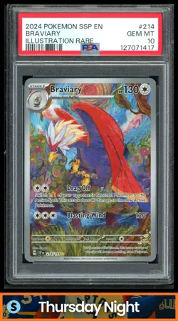 2024 POKEMON SV SURGING SPARKS #214/191 BRAVIARY ILLUSTRATION RARE PSA 10 - Image 1