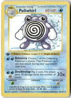 Poliwhirl, Pokemon Base Set (Shadowless) 1st Edition Uncommon, 038/102 MP - Image 1