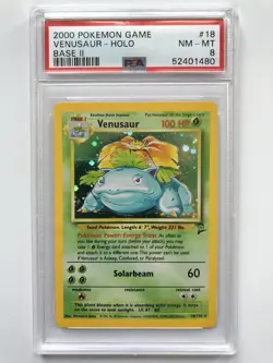 2000 Pokemon #18 Venusaur HOLO RARE Base 2 Set PSA 8 Near Mint - Image 1