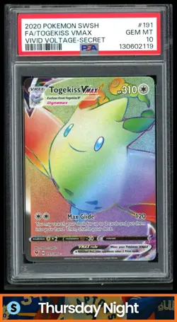 2020 POKEMON SWSH VIVID VOLTAGE #191/185 TOGEKISS VMAX SECRET RARE PSA 10 - Image 1