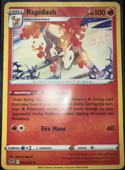 Pokemon Silver Tempest Rapidash 022/195 Non-Holo Rare Card - Image 1