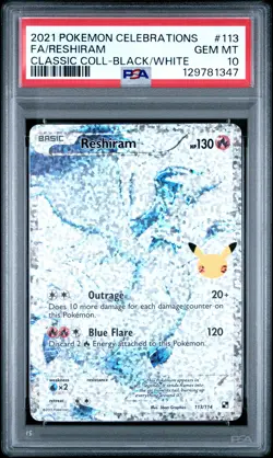 2021 Pokemon Celebrations Reshiram #113 Fa Classic Coll-Black/White PSA 10 - Image 1