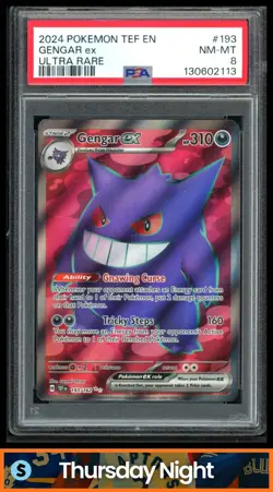 2024 POKEMON SV TEMPORAL FORCES EN #193/162 GENGAR EX FULL ART ULTRA RARE PSA 8 - Image 1