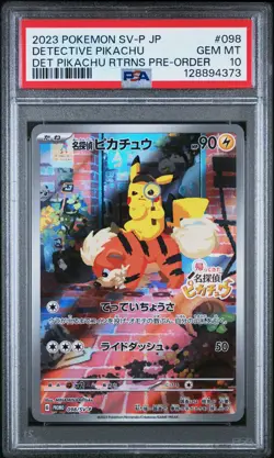 2023 POKEMON JPN SV-P PROMO #098 DETECTIVE PIKACHU PSA 10 - Image 1