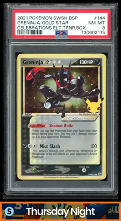 2021 POKEMON SWORD & SHIELD BLACK STAR PROMOS #SWSH144 GRENINJA-GOLD STAR PSA 8 - Image 1