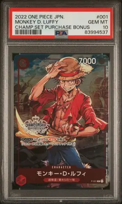 PSA 10 GEM MINT JAPANESE ONE PIECE 2022 MONKEY D LUFFY P-001 CHAMPIONSHIP WINNER - Image 1