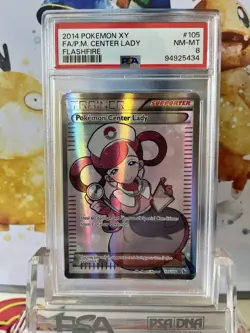 2014 Pokemon XY Flashfire #105 POKEMON CENTER LADY Full Art Holo Rare PSA 8 Card - Image 1