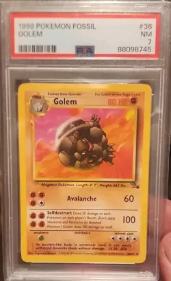 The Pokemon Company Golem Fossil 36/62 Regular Uncommon PSA 7 1999 English - Image 1