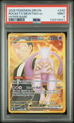 2025 POKEMON DRI EN-DESTINED RIVALS HYPER RARE TEAM ROCKET'S MEWTWO EX PSA 9 - Image 1