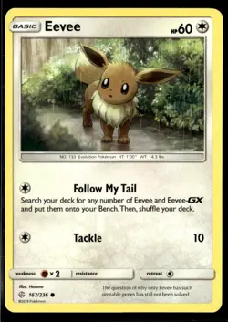 Pokemon Eevee 167/236 Cosmic Eclipse Non Holo Common 2 Card Lot - Image 1