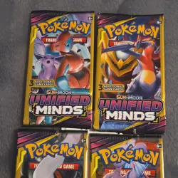 Pokemon Sun & Moon Unified Minds Booster Pack x4 3 Cards English 4 pack Art Set - Image 1