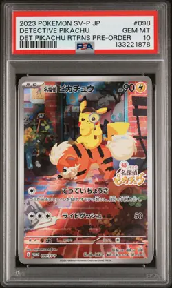 2023 POKEMON JPN SV-P PROMO #098 DETECTIVE PIKACHU PSA 10 - Image 1