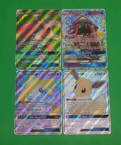 Pokemon NM Alternate Full Art GX's Lot Of 4 Eevee, Jirachi, Tapu Lele, Lurantis - Image 1