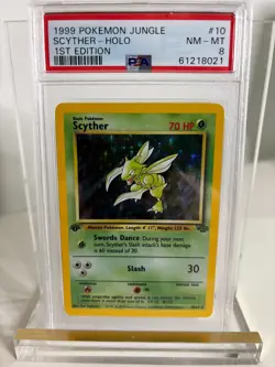 1999 Pokemon 1st Edition Jungle Scyther Holo PSA 8 NEAR MT - Image 1