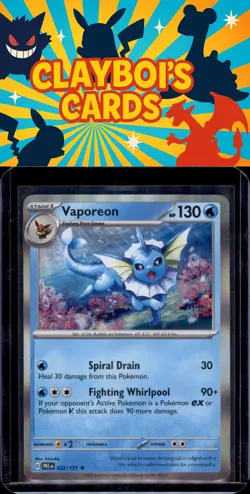 Vaporeon Holo Rare SV: Prismatic Evolutions Pokemon TCG 022/131 NM+ - Image 1