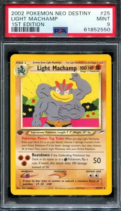 PSA 9 Pokemon 2002 1st Edition Neo Destiny Light Machamp Non-Holo Rare #25 - Image 1