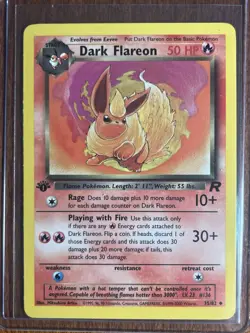 [LP+/NM] 2000 Pokemon Team Rocket Dark Flareon 1st Edition #35/82 Uncommon - Image 1