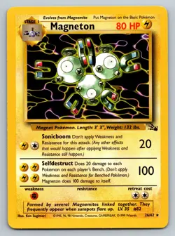 Pokemon WOTC Card - Magneton - Fossil Set - Non-Holo Rare - 26/62 - LP - Image 1