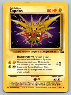 Zapdos 30/62 Non-Holo Rare Fossil Pokemon Card MP - Image 1