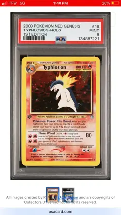 2000 POKEMON NEO GENESIS TYPHLOSION #18 HOLO 1ST EDITION PSA 9 Swirl - Image 5