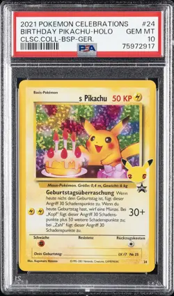 2021 POKEMON CELEBRATIONS CLASSIC COLL GERMAN #24 BIRTHDAY PIKACHU-HOLO PSA 10 - Image 1