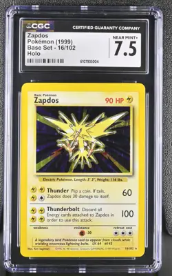 Pokemon TCG Zapdos Holo - 1999 Base Set 16/102 - Graded CGC NM 7.5 - Image 1