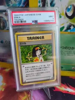 Pokemon Card Erika Leaders Stadium Waifu Japanese Gym heroes 1998 PSA 9 - Image 1