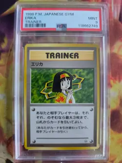 Pokemon Card Erika Leaders Stadium Waifu Japanese Gym heroes 1998 PSA 9 - Image 2