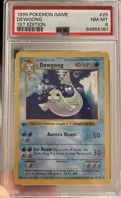Pokemon Card 1st Edition Shadowless Dewgong PSA 8, Base Set #25, 1999 WOTC - Image 1
