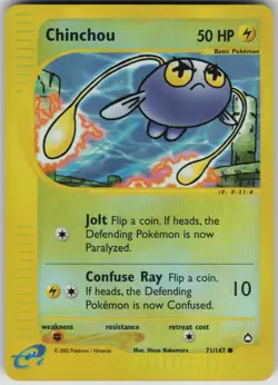 Pokemon TCG Chinchou (71) Reverse Holo Common Aquapolis 071/147 - Image 1
