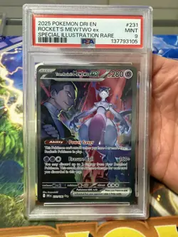 2025 POKEMON DRI EN-DESTINED RIVALS #231 TEAM ROCKET'S MEWTWO EX PSA 9 - Image 1
