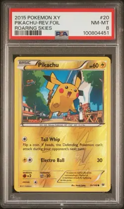 2015 Pokemon XY Roaring Skies #20 Pikachu Reverse Foil PSA 8 NM-MINT! Free Ship! - Image 1