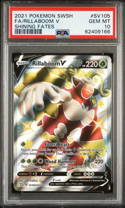 2021 POKEMON SWORD & SHIELD SHINING FATES #SV105 FULL ART/RILLABOOM V PSA 10 - Image 1
