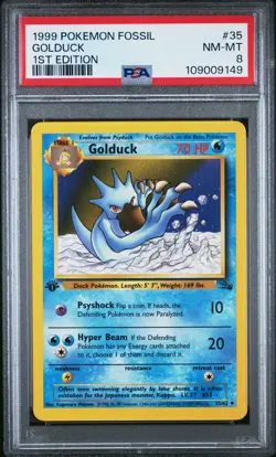 Pokemon Card Golduck 35/62 1st Edition Fossil Set 1999 PSA 8 NM-MT - Image 1