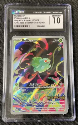 BULBASAUR Enhanced Booster Display Holo 133 CGC 10 GEM 25 Pokemon Mega Evolution - Image 1