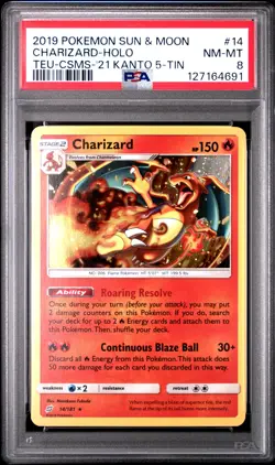 2019 POKEMON SUN & MOON TEAM UP #14 CHARIZARD-HOLO PSA 8 - Image 1